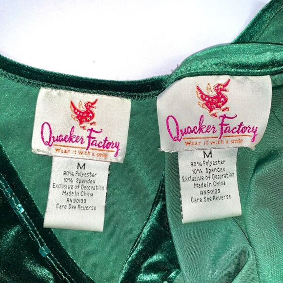Quacker Factory Size M Green Velour Sequin Two Piece Set Top & Cardigan Artsy - Picture 8 of 12